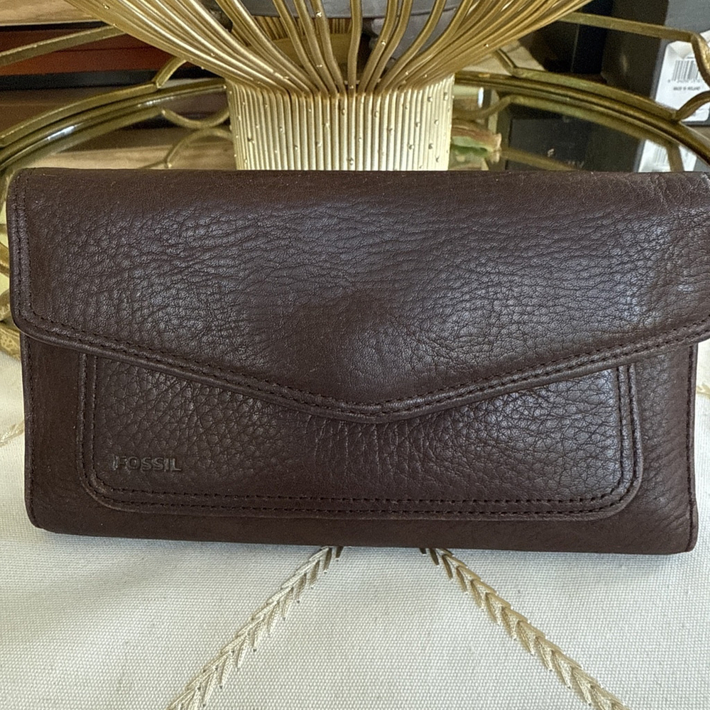 Fossil Brown Leather Trifold Wallet Card Holder Vintage